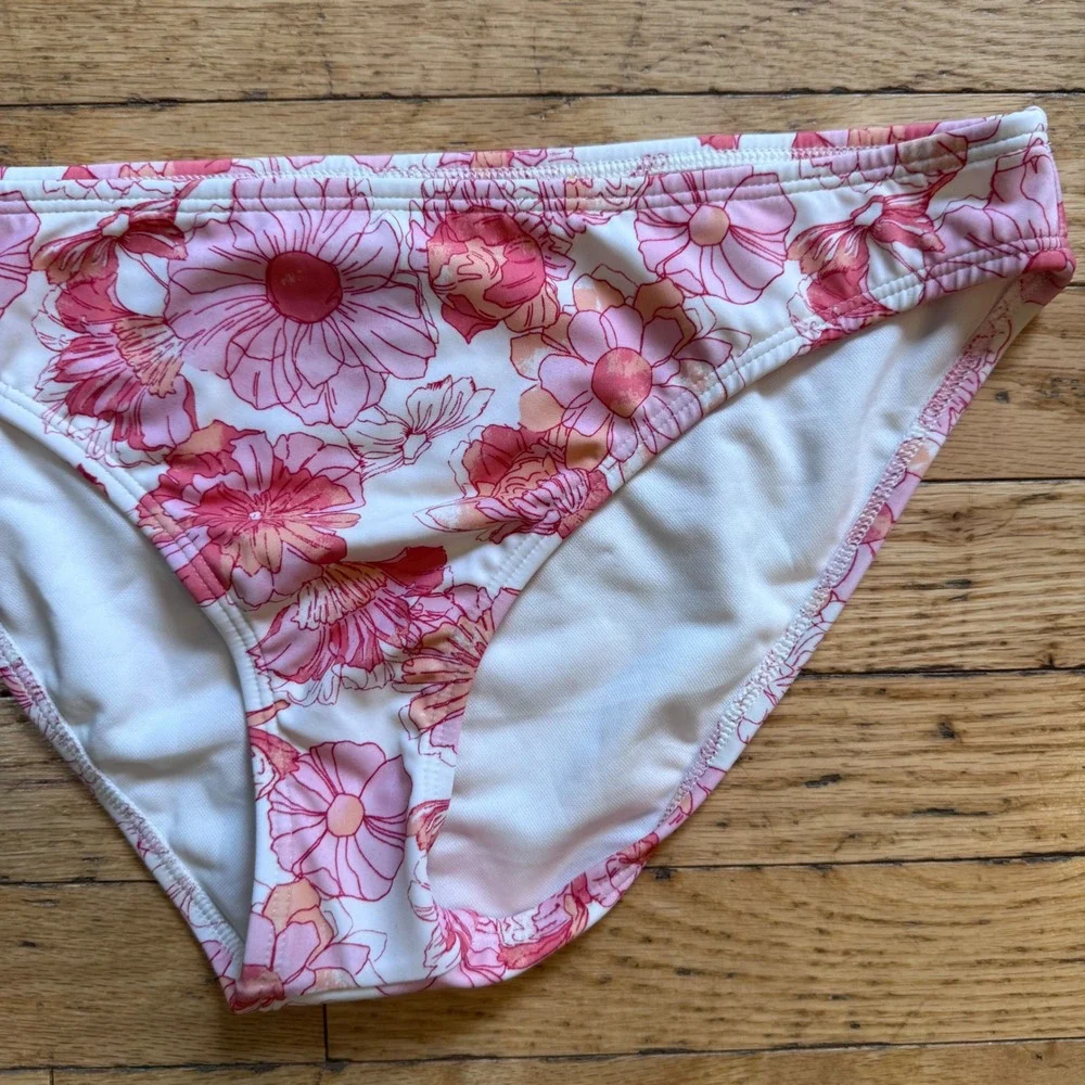 Shade & Shore Pink Orange Floral Hipster Bikini Bottom Swim Moderate Coverage M